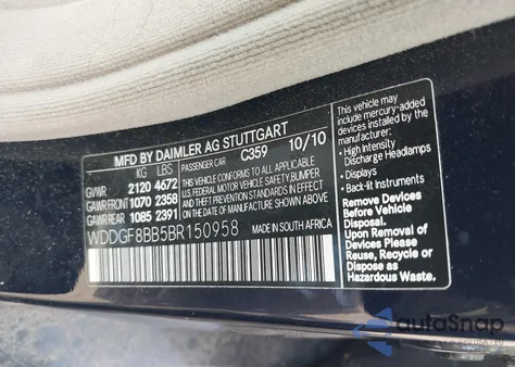 2011 Mercedes-Benz C 300 Luxury 4Matic from USA, damaged, VIN WDDGF8BB5BR150958